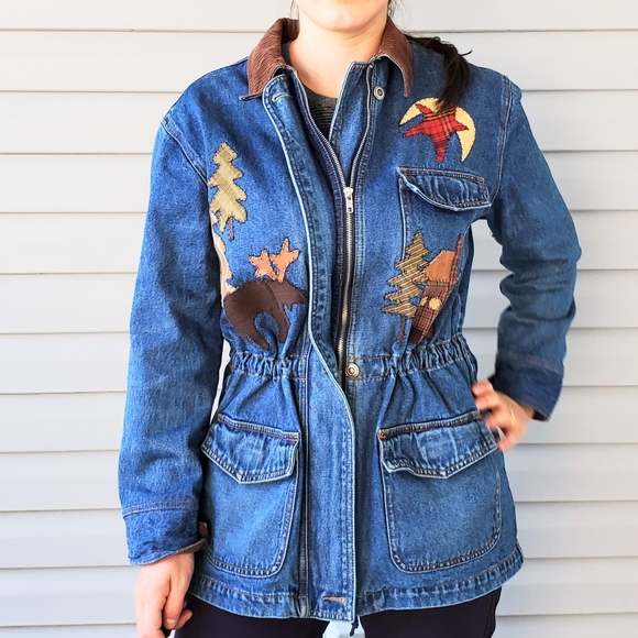 Vintage denim jacket patched printed - Picture 1 of 14
